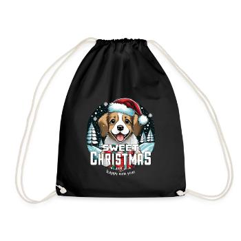 Weihnachtshund Sweet Christmas - Turnbeutel - Schwarz - Vorne