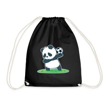 Lustiger Fußball Panda Fußballspieler Kicker Ball - Turnbeutel - Schwarz - Vorne