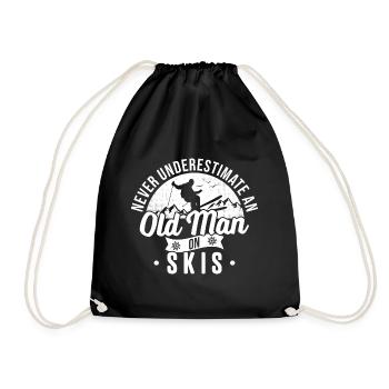 Old Man Skis Skiing Ski Holiday Fun Skis - Drawstring Bag - black - Front