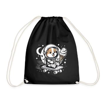 Hund als Astronaut mit Skateboard und Eis - Turnbeutel - Schwarz - Vorne