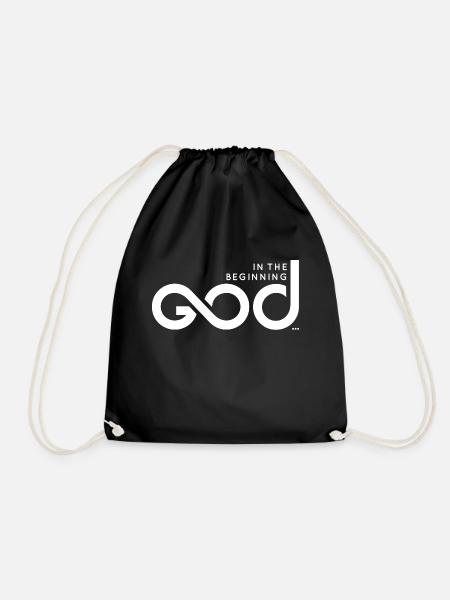 In The Beginning God... - White Print - Drawstring Bag - black