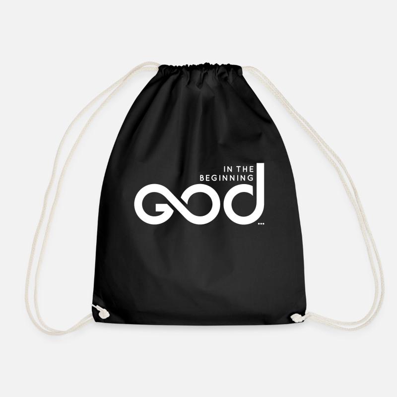 In The Beginning God... - White Print - Drawstring Bag - black