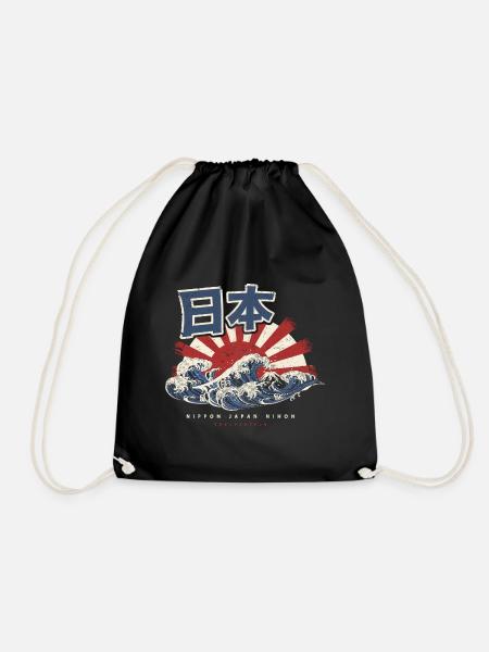 JAPAN JAPANESE FLAG ART WAVE RETRO GIFT - Drawstring Bag - black
