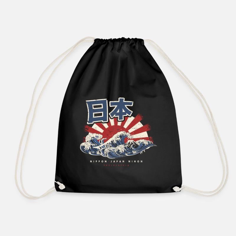 JAPAN JAPANESE FLAG ART WAVE RETRO GIFT - Drawstring Bag - black
