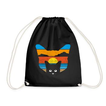 Cat sunset - Drawstring Bag - black - Front