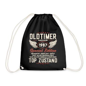 Oldtimer Baujahr 1987 Geburtstag Geschenk - Turnbeutel - Schwarz - Vorne