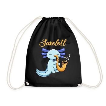 Saxolotl Pun Design for Axolotl Lovers - Drawstring Bag - black - Front