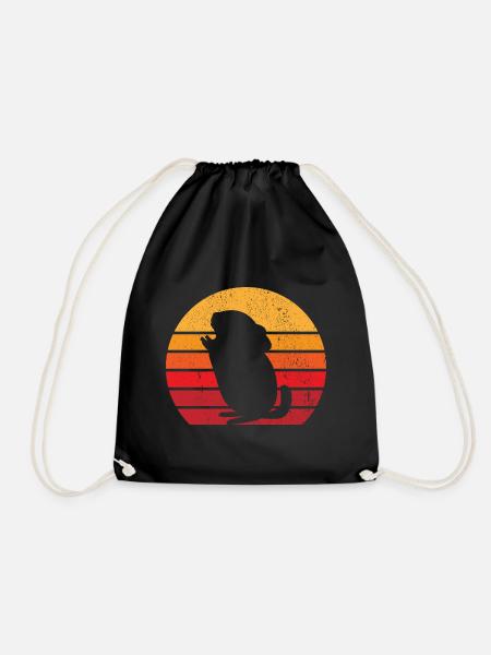 Chinchillas Vintage Sun | Retro rodent gift - Drawstring Bag - black