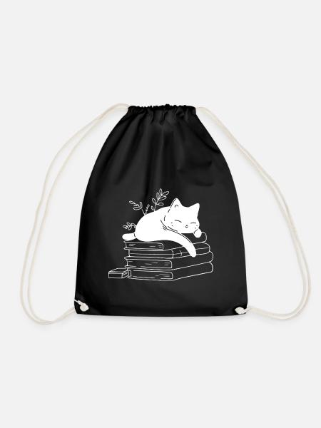 Katze Schlafen Auf Bücher - Turnbeutel - Schwarz