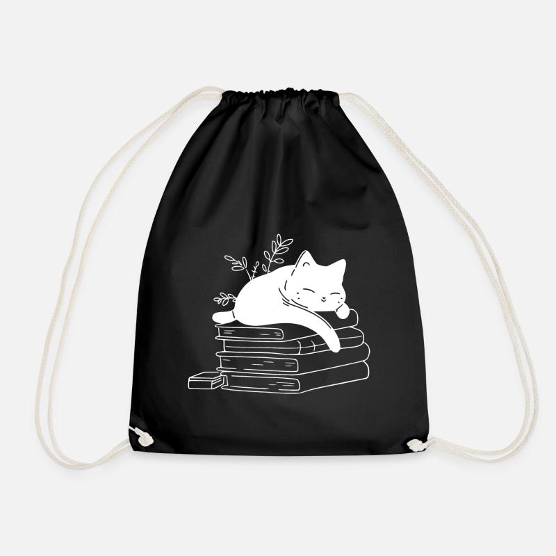 Katze Schlafen Auf Bücher - Turnbeutel - Schwarz