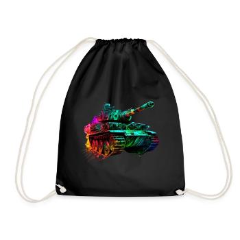 cool main battle tank: power and strength in neon - Drawstring Bag - black - Front