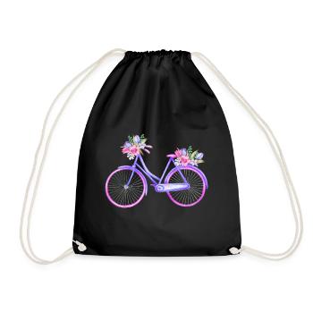 Bicycle with Flowers Fahrrad mit Blumen - Drawstring Bag - black - Front