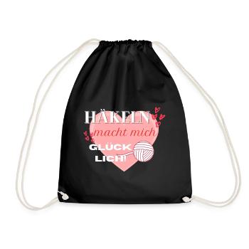 Häkeln macht mich glücklich! rosa Herz rot Herzen - Turnbeutel - Schwarz - Vorne