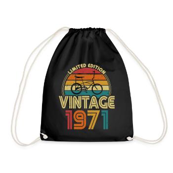 Vintage 1971 Birthday Bonanza Bike Gift - Drawstring Bag - black - Front
