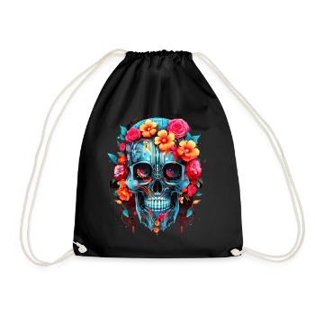 Cyborg Skull Robot Android Sugar Skull - Drawstring Bag - black - Front