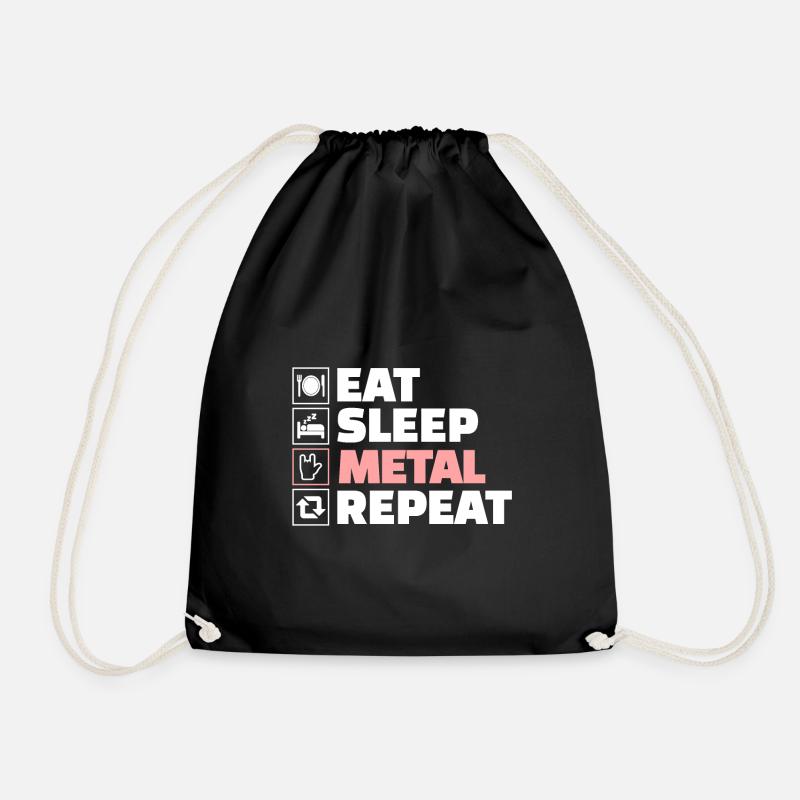 Eat sleep heavy metal repeat - Drawstring Bag - black