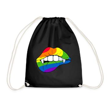 Rainbow Flag Vampire Mouth Lips Pride - Drawstring Bag - black - Front