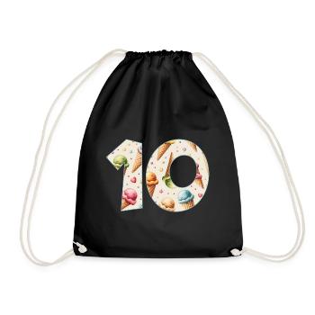 EISCREME NUMMER 10 JAHRE EIS 10. GEBURTSTAG - Turnbeutel - Schwarz - Vorne