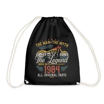 1984 Vintage Man Myth Legend Motorcycle - Drawstring Bag - black - Front