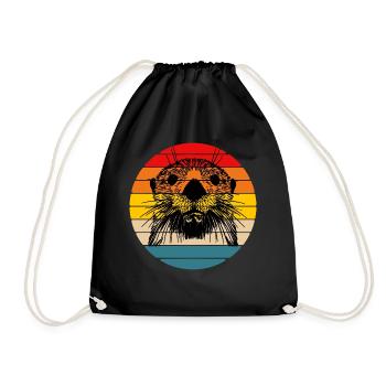 Vintage Sunset Sea Otter Retro 2 - Drawstring Bag - black - Front
