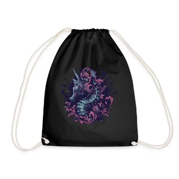 Seahorse unicorn listens to music - Drawstring Bag - black - Front