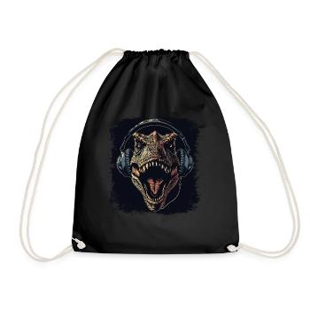 T-Rex dinosaur listening to music - Drawstring Bag - black - Front