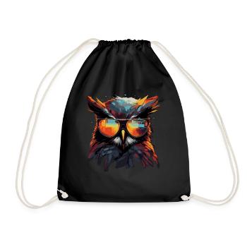 Funny owl with glasses - Drawstring Bag - black - Front