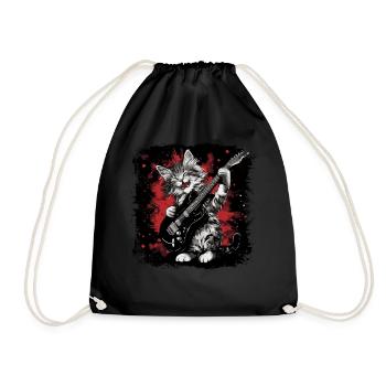 Cat plays guitar - Drawstring Bag - black - Front