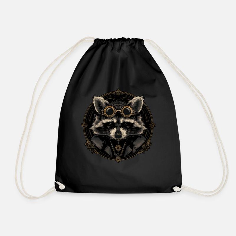 Cool Dieselpunk Raccoon - Drawstring Bag - black