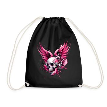 Skull & Wings Your Rebellious Style in Pink - Drawstring Bag - black - Front