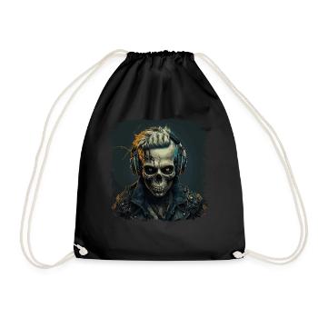 Cyborg Zombie Skull Disc Jockey - Drawstring Bag - black - Front