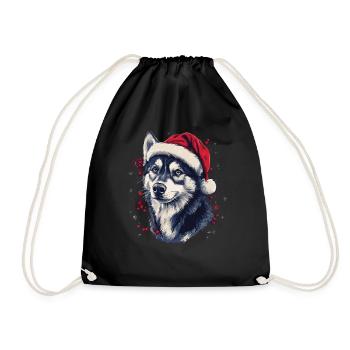 Husky Dog mit Weihnachtsmütze - Turnbeutel - Schwarz - Vorne
