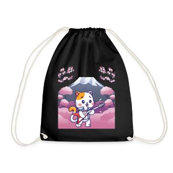 Japanisches Design, Katze die Gitarre spiel - Turnbeutel - Schwarz - Vorne