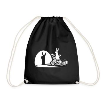 Hallo Biker Humor Schatten Hase Hand Motorrad Vintage - Turnbeutel - Schwarz - Vorne