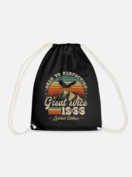 Vintage Born 1966 Vintage Retro Birthday - Drawstring Bag - black