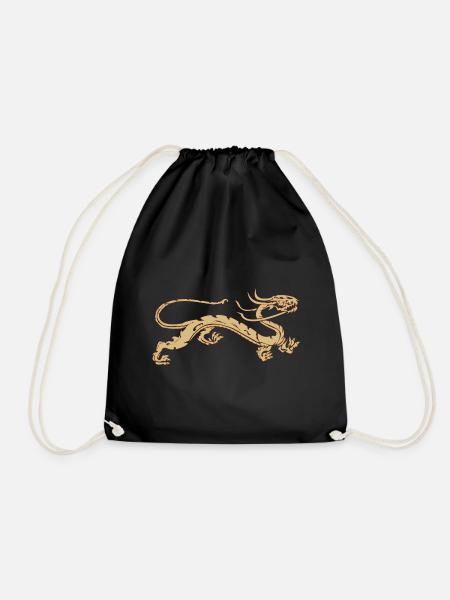 Goldener Drache T-Shirt - die Drachen Geschenkidee - Turnbeutel - Schwarz