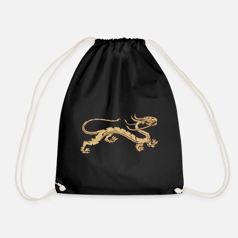 Goldener Drache T-Shirt - die Drachen Geschenkidee - Turnbeutel - Schwarz