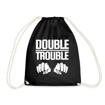 Schriftzug Design "Double Trouble" Fäuste - Turnbeutel - Schwarz - Vorne