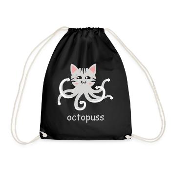 Cat octopuss Funny Animal Puns - Drawstring Bag - black - Front
