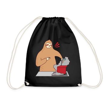 Sloth Cooking Falling Asleep Ironic Cute Sloth - Drawstring Bag - black - Front
