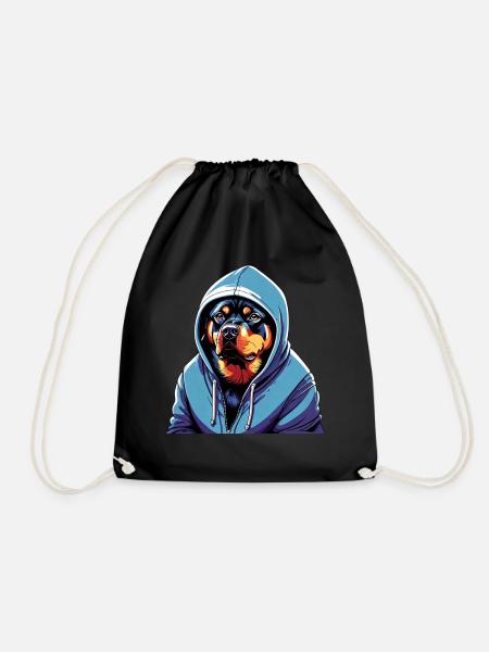 Rottweiler hoodie on - Drawstring Bag - black
