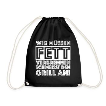 Schmeisst den Grill an | Fleisch, Bier, Party - Turnbeutel - Schwarz - Vorne