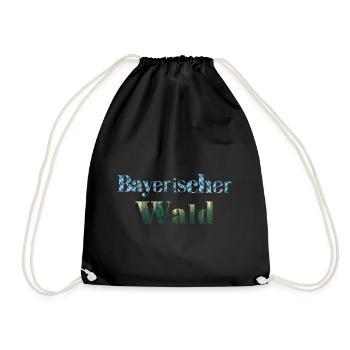 bayerischer Wald Schriftzug blau weiß und Wald - Turnbeutel - Schwarz - Vorne