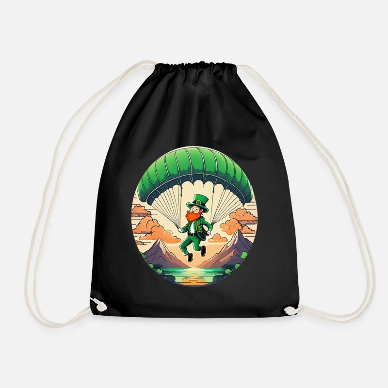 St. Patrick's Day Shamrock Paragliding - Drawstring Bag - black