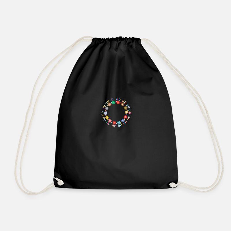 Handprint circle - Drawstring Bag - black