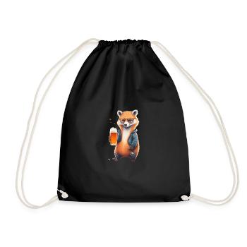 Cooler Fuchs mit Lederjacke Bier und Sonnenbrille - Turnbeutel - Schwarz - Vorne