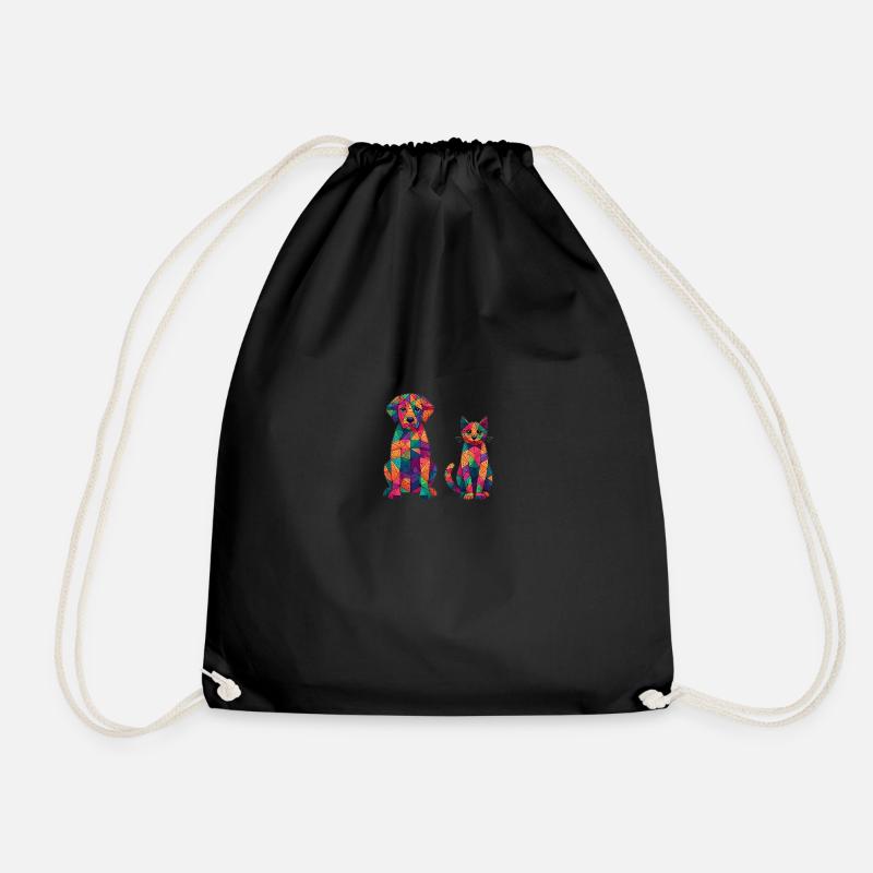 Abstract Dog and Cat - Pets - Drawstring Bag - black