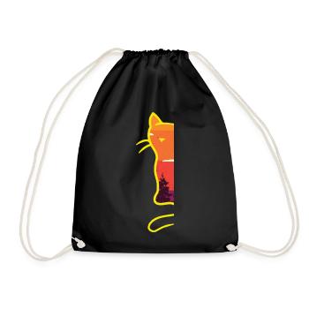Retro Vintage Wald Retro Katze 80er minimalistisch - Turnbeutel - Schwarz - Vorne