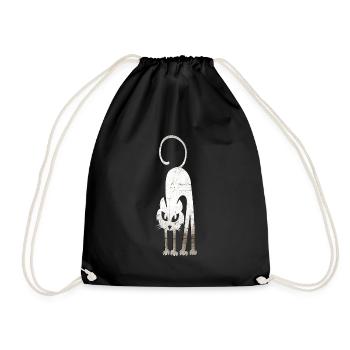 Strange white cat, humorous angry cat - Drawstring Bag - black - Front