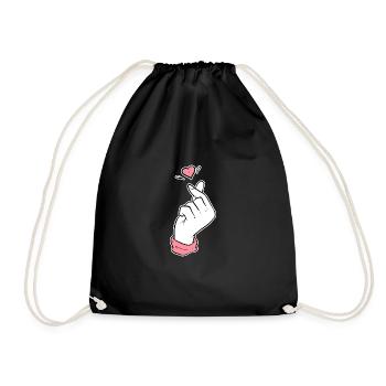 Cute Heart Kpop Fan or Korean Gift - Drawstring Bag - black - Front